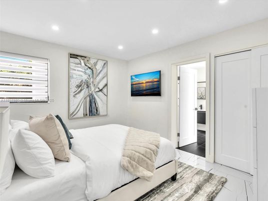 Bedroom, Interior, Marble, Recessed Lighting, Wood Texture Flooring