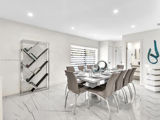 Dining room, Interior, Marble, Recessed Lighting