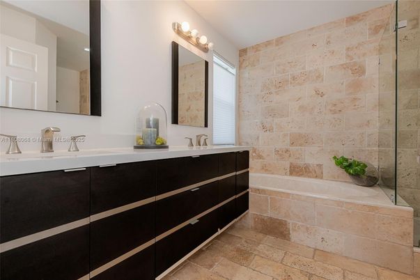 Bathroom, Dual Sink Vanities, Interior, Stone Walls