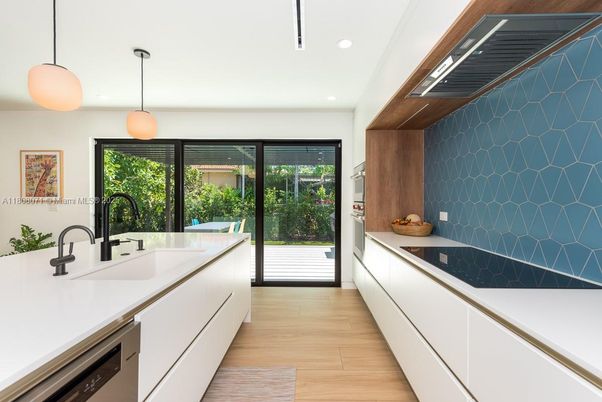 Interior, Kitchen, Pendant Lights, Recessed Lighting, Wood Texture Flooring