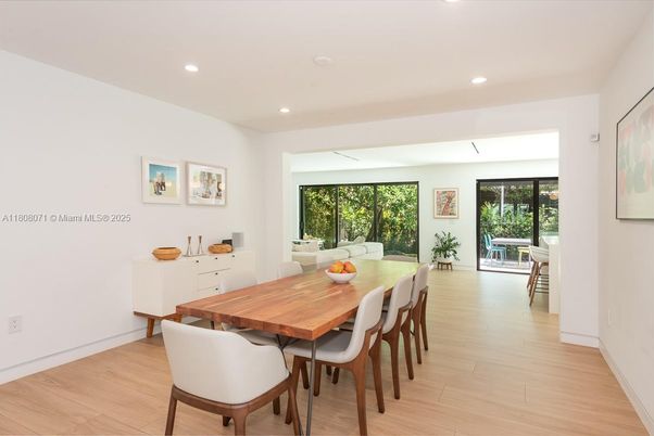 Dining room, Interior, Recessed Lighting, Wood Texture Flooring