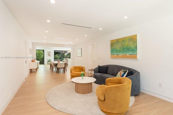 Dining room, Interior, Living room, Recessed Lighting, Wood Texture Flooring