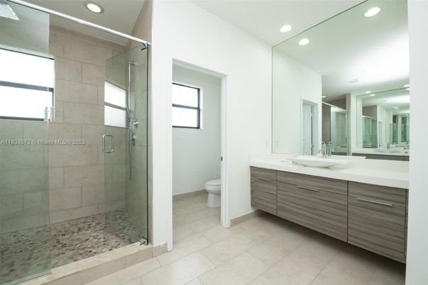 Bathroom, Dual Sink Vanities, Glass Shower, Interior, Recessed Lighting