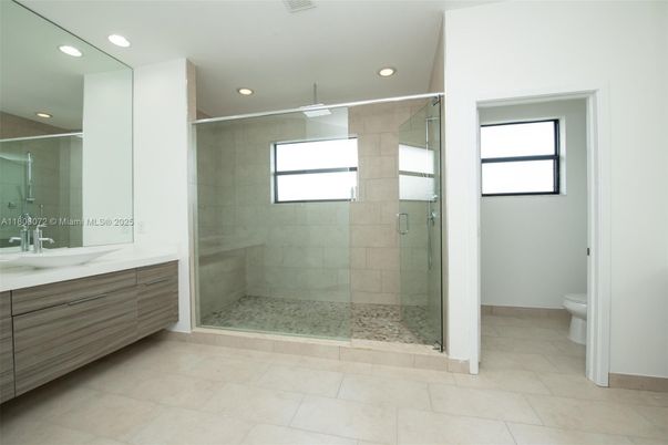 Bathroom, Glass Shower, Interior, Recessed Lighting
