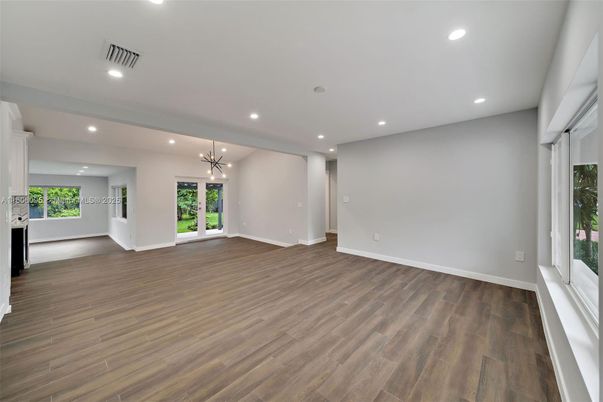 Empty room, Interior, Recessed Lighting, Wood Texture Flooring