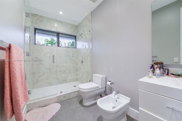 Bathroom, Glass Shower, Interior, Marble Walls, Recessed Lighting
