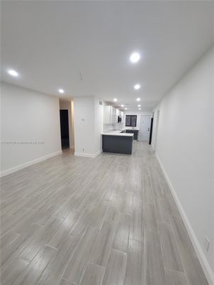 Empty room, Interior, Kitchen, Recessed Lighting, Wood Texture Flooring