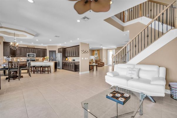 Chandelier, Dining room, Interior, Kitchen, Living room, Recessed Lighting, Stainless Steel Appliances