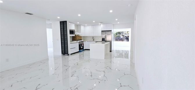 Interior, Kitchen, Marble, Recessed Lighting, Stainless Steel Appliances