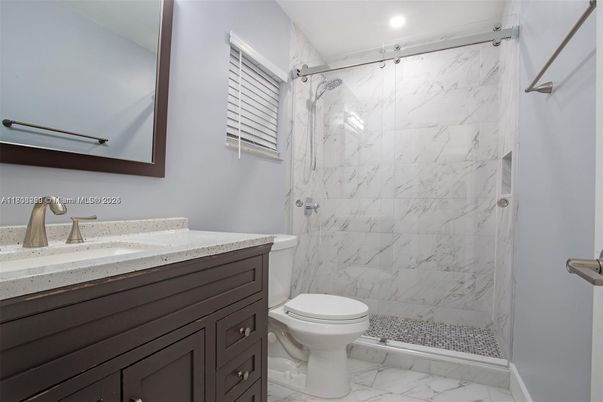 Bathroom, Glass Shower, Interior, Marble, Marble Walls, Recessed Lighting