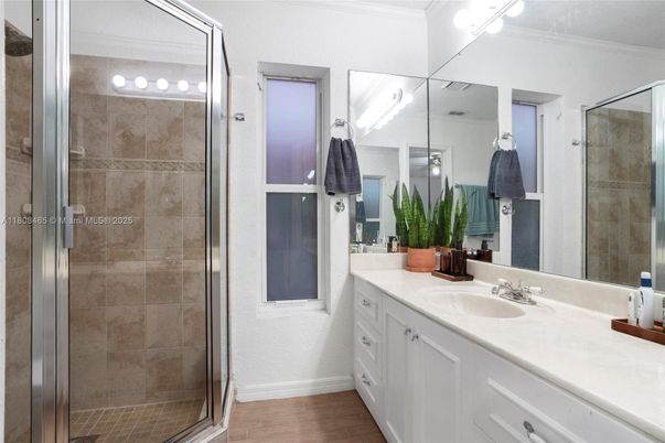Bathroom, Glass Shower, Interior, Wood Texture Flooring