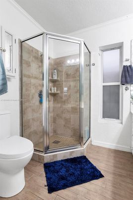 Bathroom, Glass Shower, Interior, Wood Texture Flooring