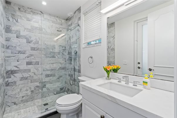 Bathroom, Glass Shower, Interior, Marble Walls, Recessed Lighting