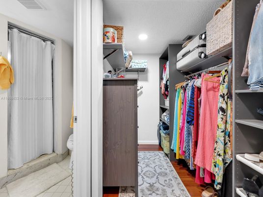 Bathroom, Interior, Recessed Lighting, Walk-in Closets, Wood Texture Flooring