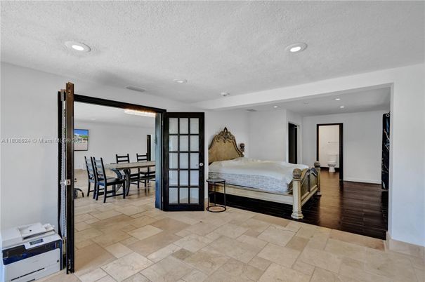 Bedroom, Dining room, Interior, Recessed Lighting, Wood Texture Flooring