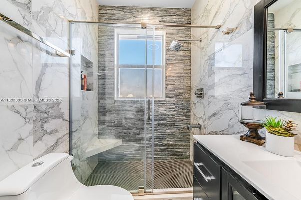 Bathroom, Glass Shower, Interior, Marble Walls