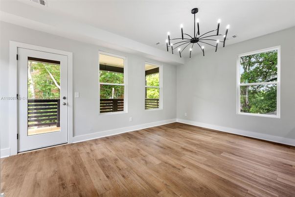 Empty room, Interior, Pendant Lights, Wood Texture Flooring
