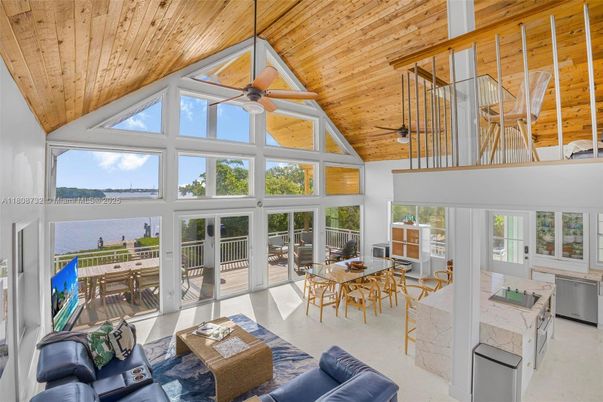 Dining room, Interior, Sun Room, Water, Wooden Ceilings