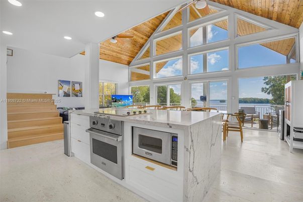 Dining room, Interior, Kitchen, Recessed Lighting, Water, Wooden Beams, Wooden Ceilings