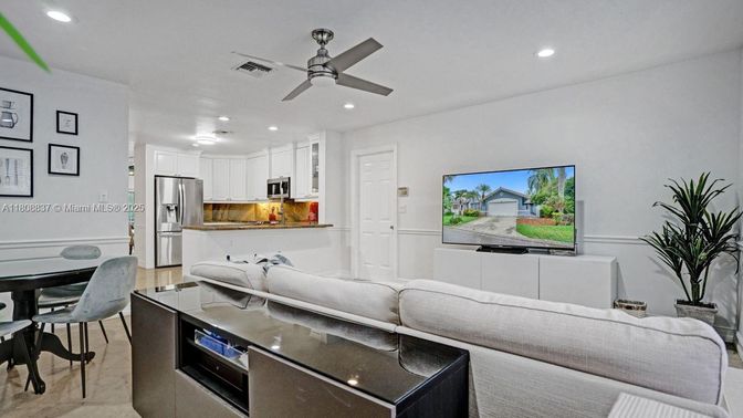 Dining room, Interior, Kitchen, Living room, Recessed Lighting, Stainless Steel Appliances