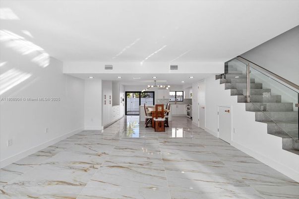Dining room, Interior, Marble, Pendant Lights, Recessed Lighting