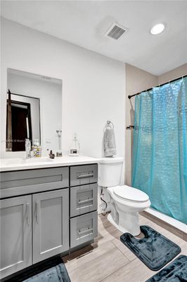 Bathroom, Interior, Recessed Lighting, Wood Texture Flooring