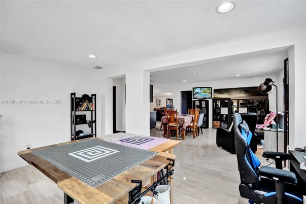 Dining room, Interior, Recessed Lighting, Wood Texture Flooring