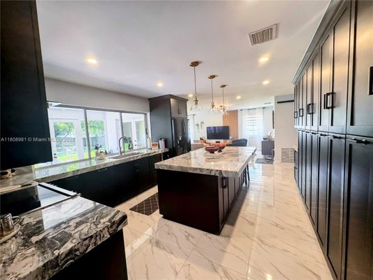 Interior, Kitchen, Marble, Pendant Lights, Recessed Lighting