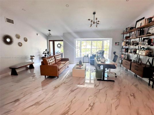 Home Office, Interior, Living room, Marble, Pendant Lights
