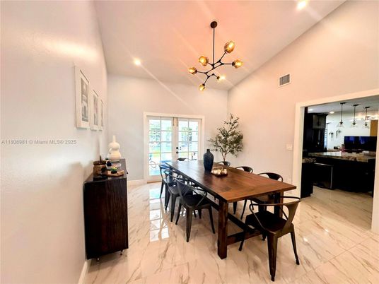 Dining room, Interior, Marble, Pendant Lights, Recessed Lighting