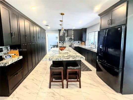 Interior, Kitchen, Marble, Pendant Lights, Recessed Lighting