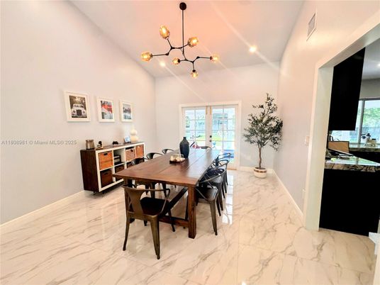 Dining room, Interior, Marble, Pendant Lights, Recessed Lighting