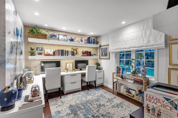 Home Office, Interior, Recessed Lighting, Wood Texture Flooring