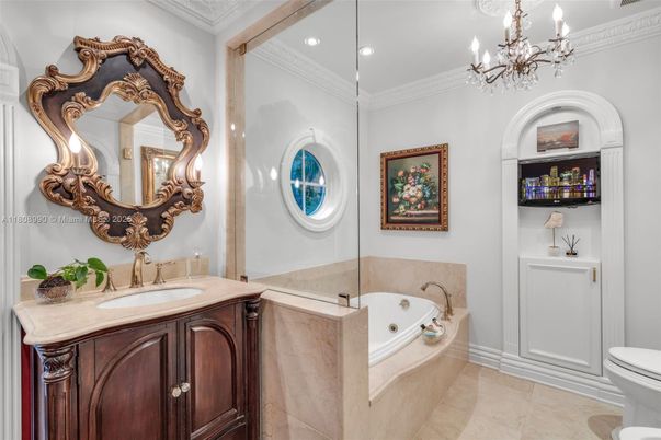 Bathroom, Chandelier, Interior, Recessed Lighting