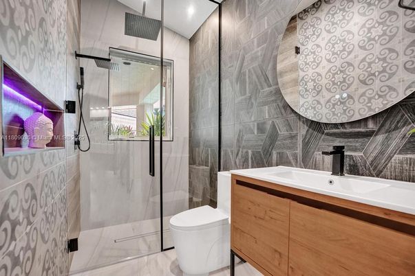 Bathroom, Glass Shower, Interior, Recessed Lighting