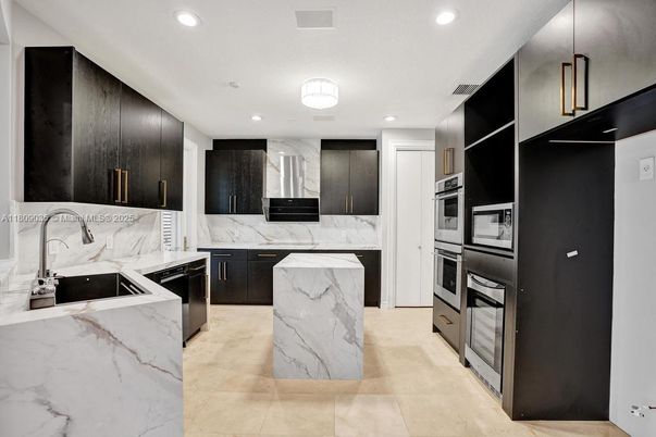 Interior, Kitchen, Marble Walls, Recessed Lighting