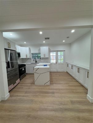 Interior, Kitchen, Recessed Lighting, Wood Texture Flooring