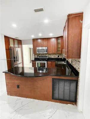 Interior, Kitchen, Marble, Recessed Lighting, Stainless Steel Appliances