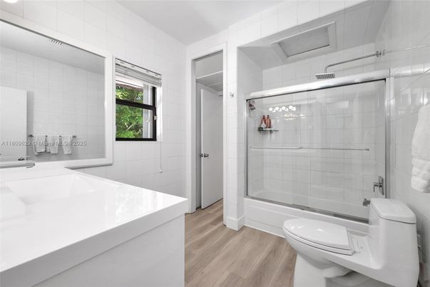 Bathroom, Glass Shower, Interior, Wood Texture Flooring