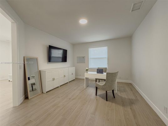 Home Office, Interior, Recessed Lighting, Wood Texture Flooring