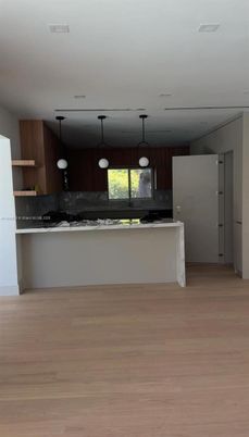 Interior, Kitchen, Pendant Lights, Wood Texture Flooring