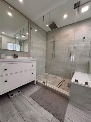 Bathroom, Glass Shower, Interior, Recessed Lighting