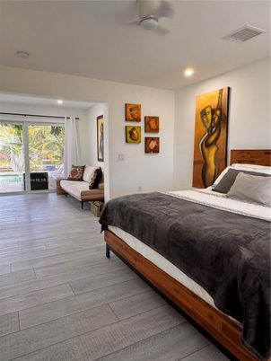 Bedroom, Interior, Recessed Lighting, Wood Texture Flooring