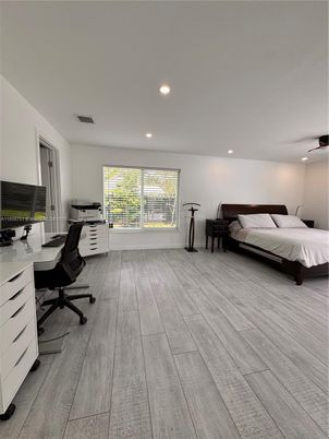 Bedroom, Home Office, Interior, Recessed Lighting, Wood Texture Flooring
