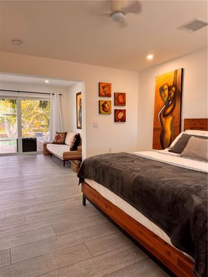 Bedroom, Interior, Recessed Lighting, Wood Texture Flooring