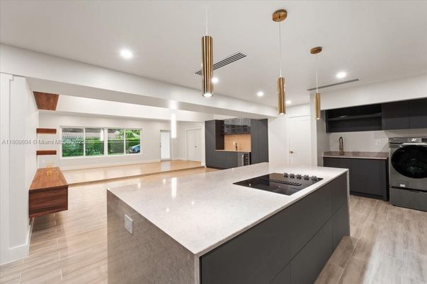 Interior, Kitchen, Pendant Lights, Recessed Lighting, Wood Texture Flooring