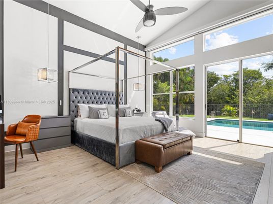 Bedroom, Interior, Pendant Lights, Sun Room, Wood Texture Flooring