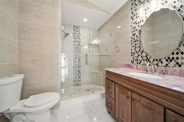 Bathroom, Glass Shower, Interior, Marble, Recessed Lighting