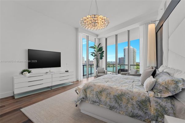 Bedroom, Chandelier, Interior, Pendant Lights, Water, Wood Texture Flooring
