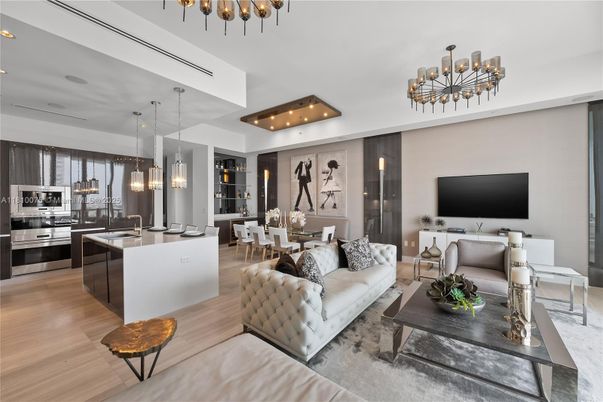 Dining room, Interior, Kitchen, Living room, Pendant Lights, Recessed Lighting, Stainless Steel Appliances, Wood Texture Flooring